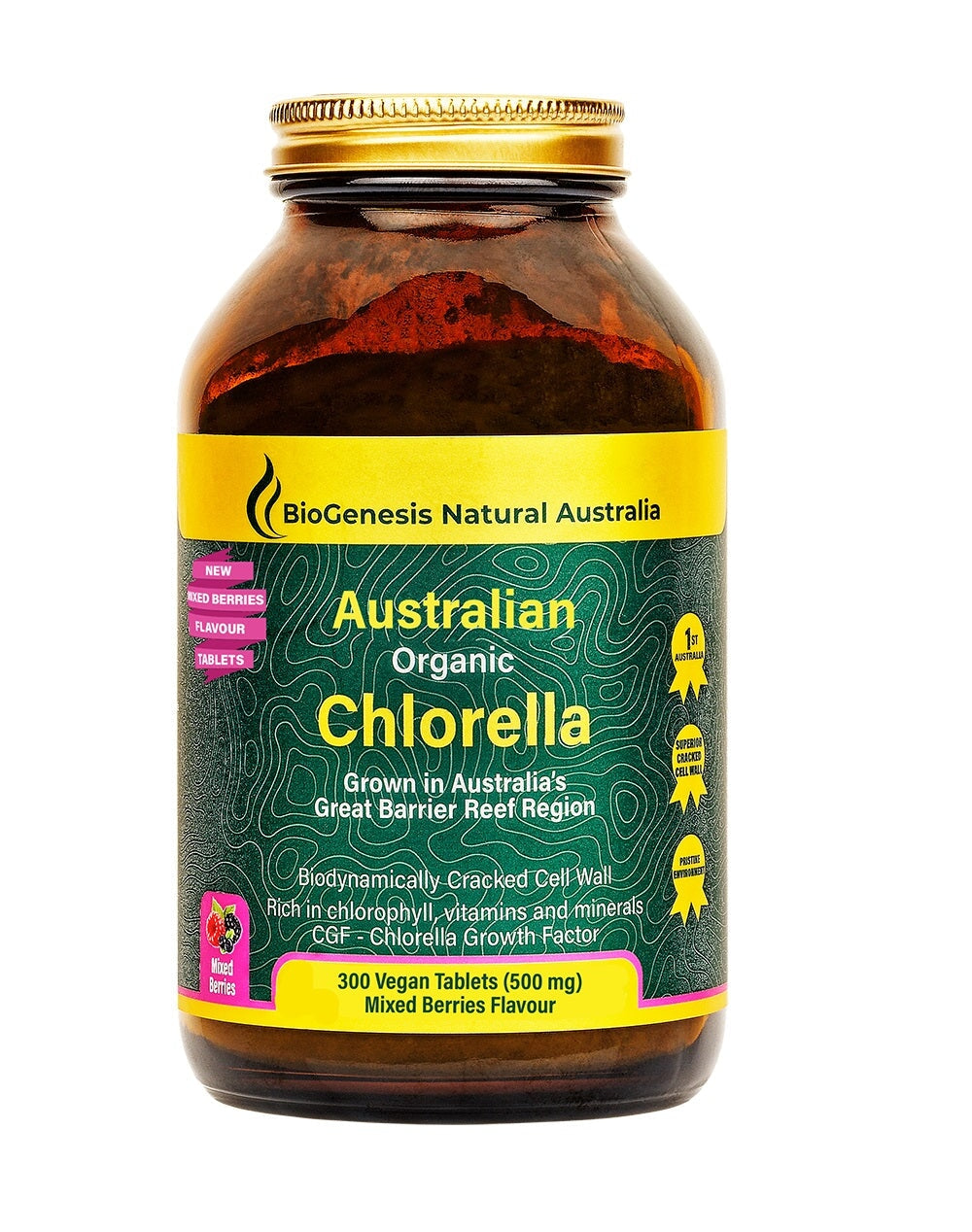 Biogenesis Australian Organic Chlorella 300 Tablets Mixed Berries Flav ...